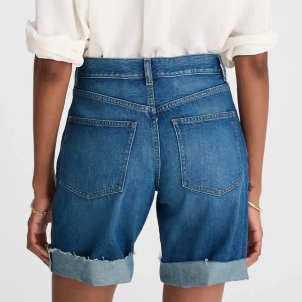 Madewell 33 WAIST Baggy Cuffed Button-Fly Mifflin Wash Denim Jean Shorts NWT